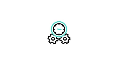 Animated Flat Design Icon of Clock and Gears for Time Management
