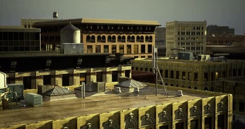 Realistic City Rooftop Aerial View Pan