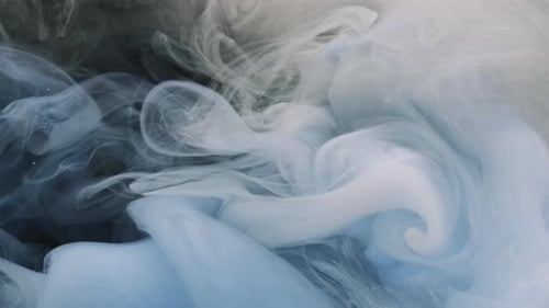 Swirling White and Blue Ink Plumes