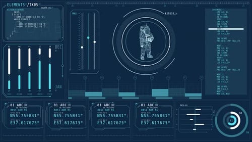 Animiertes Display zur Darstellung der Verarbeitung von Luft- und Raumfahrtdaten