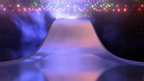 Reflective Mirror Path Floating In Space With Sparkling Neon Lights - 4K