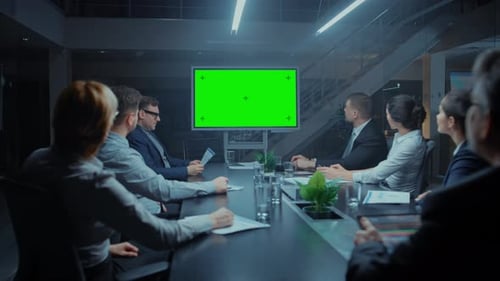 Corporate Meeting in Modern Office with Chroma Key Screen