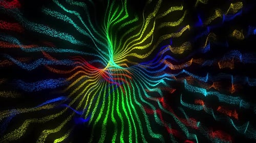 Colorful Particles Atomic Waves Abstract Seamless Loop Animation 3D Render on Black Background