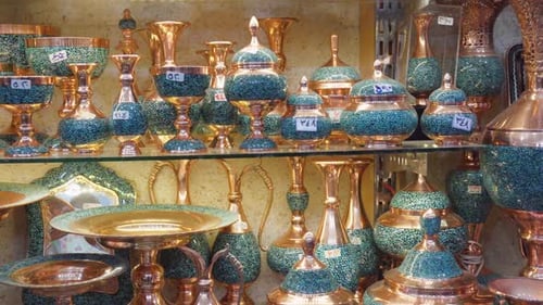 Traditional copper cookware at Tajrish Bazaar of Tehran, Iran