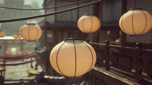 A Bunch of Lanterns Hanging From a Line