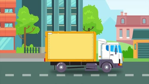 Big Yellow Truck On The City Street 4K