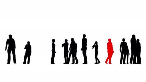 Walking Silhouettes of People with One Highlighted in Red