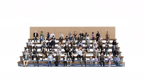 Alpha Channel 3D People on Outdoor Seating with White Background