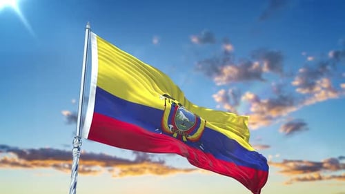 Animated Ecuador Flag Waving Against a Cloudy Sky