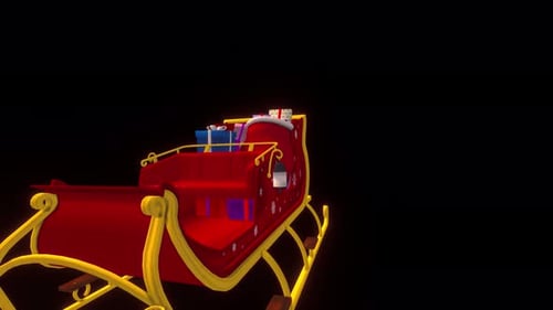 Animated Red and Gold Christmas Sleigh with Presents Flying