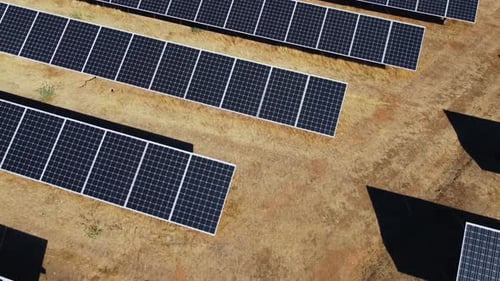 Aerial View of Solar Plant, Photovoltaic Power Station Big Array of Solar Panels on Sunny Day, Revea