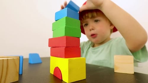 Little Child Playing with Blocks