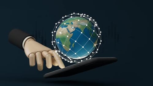 Robotic Hand Holding Globe from Smartphone