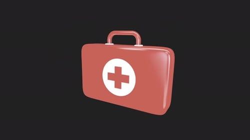 3D Animated Red First Aid Kit with White Cross Symbol