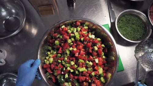 Overhead Shot of Fresh Salad Preparation in Restaurant