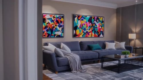 Modern Living Room Interior with Colorful Abstract Art