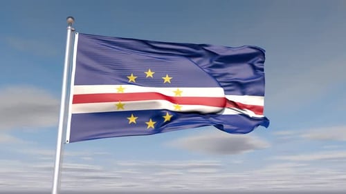 Realistic Cape Verde National Flag Waving Animation in Blue Sky