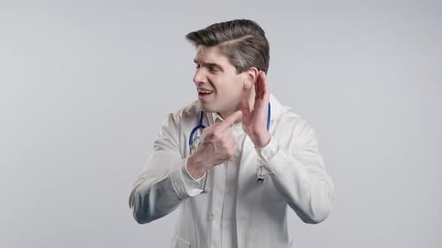 Curious Doctor Man Doesn't Hear Asking What Quiet Sound Deaf Misunderstand