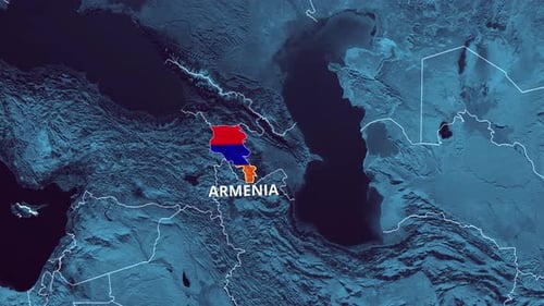 Modern Digital Map Zoom to Armenia with Flag Reveal