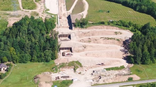 Sitio de construcción del puente Rail Baltica en Lituania, vista aérea