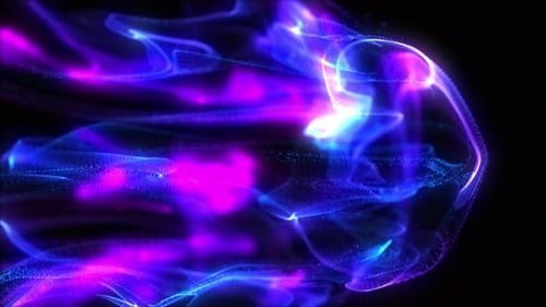 Abstract blue and purple fluid motion background. Vivid color fluid particles with bokeh effect.