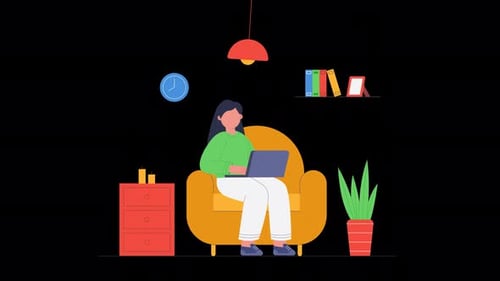 Working From Cozy Home Office Animation 4K On Alpha