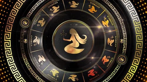 Luxurious Golden Virgo Zodiac Sign Rotating Wheel Animation