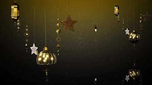 Elegant Golden Islamic Lanterns and Stars Background Animation