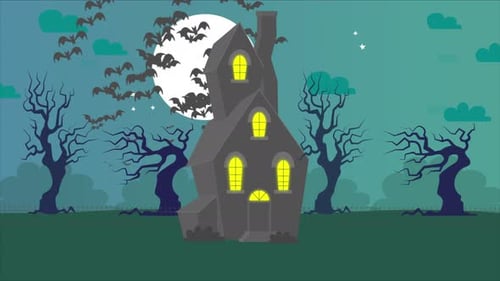 Happy Halloween Background. Bats Flying In The Air On Green Background 4K