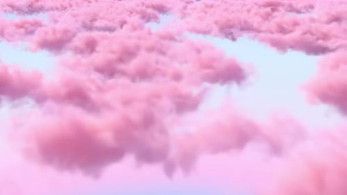 Flying Through Dreamy Pink Volumetric Clouds Background