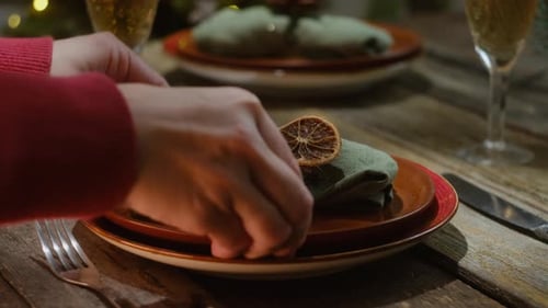 Festive table setting with place setting, holiday preparation