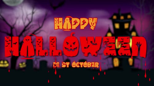 Animated Happy Halloween Title with Dripping Blood Text