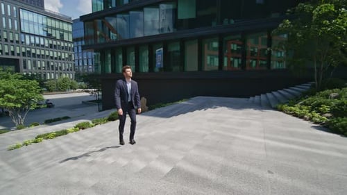 Elegant Manager Walking Upstairs Sunny Street Businessman Stepping Urban Stairs