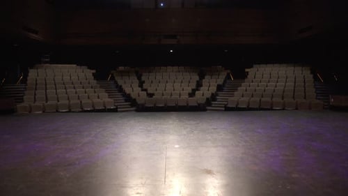 Stage Lights Over Seats and Stage in Empty Theater Absence