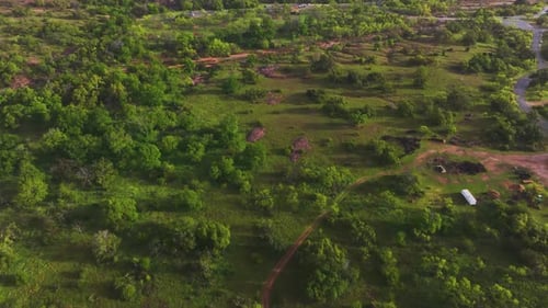An early morning drone flight revealing Enchanted Rock and the Texas Hill Country scenic landscape