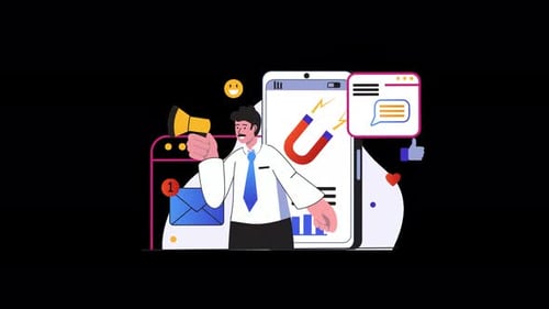 Animated Business Promotion with Megaphone and Social Media Icons