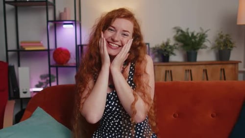 Excited Young Woman Surprised Shocked By Sudden Victory Good Win News Celebrating Wow Reaction