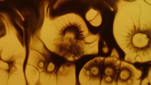 Golden Liquid Abstract Background with Swirling Ink