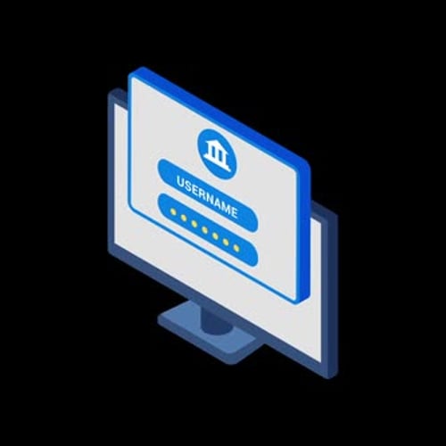 Ícones de serviços financeiros: login seguro, fatura, moeda do cofre