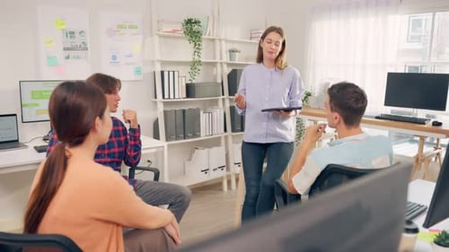 Group of young businessman and businesswoman people working in office.