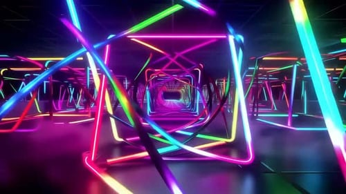 Colorful Neon Geometric Tunnel Motion Graphics
