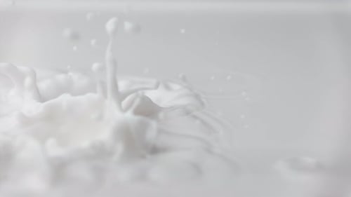 Goutte de lait frais tombant et éclaboussant dans une piscine laiteuse versant du lait au ralenti