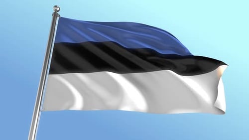 Waving Estonian Flag Animation on Clear Blue Sky