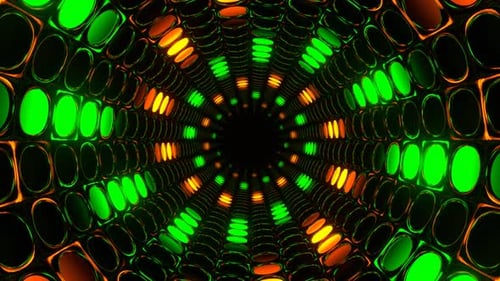Green And Orange Abstract Neon Light Rotation Tunnel Background Vj Loop In 4K