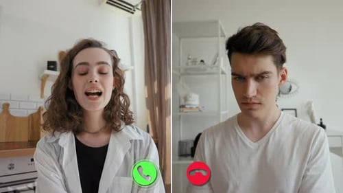 Conversation en ligne engageante entre deux participants lors d'un appel vidéo
