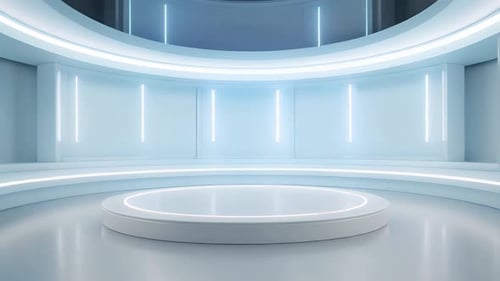 Modern 3D Studio Stage with Glowing Neon Lights