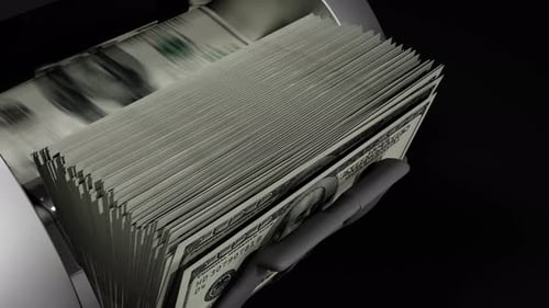 Money Counting Machine Animating One Hundred Dollar Bills