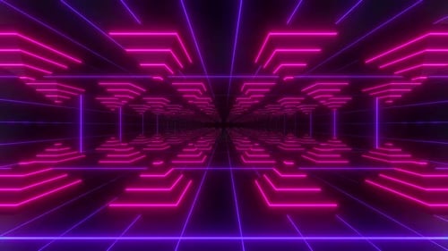 Dynamischer Neongittertunnel mit pulsierenden rosa Lichtern