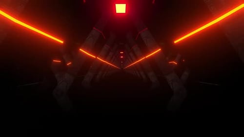 Futuristic neon tunnel journey with dynamic red and blue lights