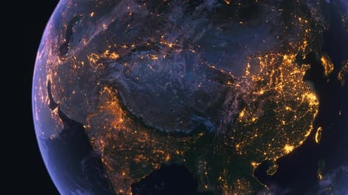 Planet Earth At Night. China, Asia. View From Space Orbit. Night Globe